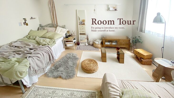 【ルームツアー】ワンルーム・7.5畳 工夫された1人暮らしの部屋づくりと収納｜ナチュラルインテリアとアンティーク小物 1R ニトリ・IKEA Japanese  room tour