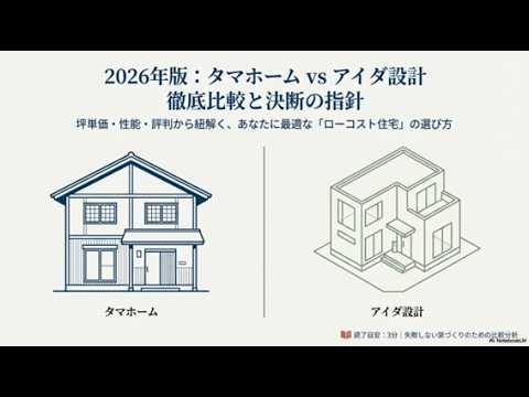 【タマホーム vs アイダ設計】坪単価・性能・保証からリアルな評判まで徹底比較！後悔しないハウスメーカー選び【2026年最新版】